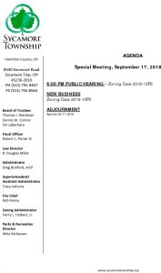 Icon of Special Meeting Agenda 09 17 2018