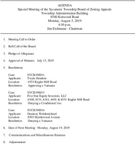 Icon of 08-05-19 Special BZA Meeting Agenda