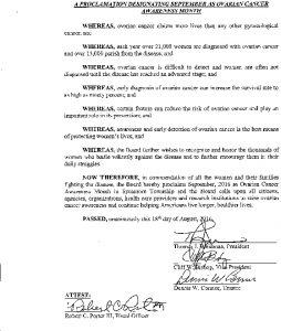 Icon of Proclamation Designating September 2016 Ovarian Cancer Awareness Month
