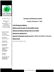 Icon of Records Commission Agenda 12-7-21