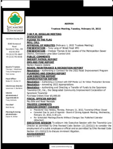 Icon of Trustee Meeting Agenda 02 15 2022