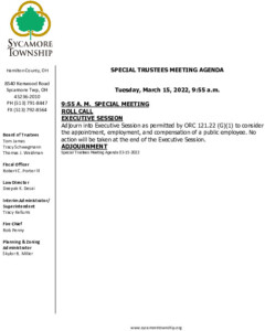 Icon of Special Trustees Meeting Agenda 03 15 2022