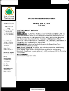 Icon of Special Trustees Meeting Agenda 04 25 2022