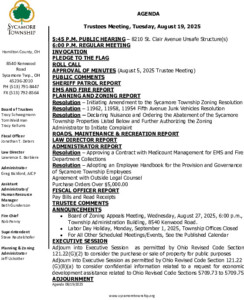 Icon of Trustee Meeting Agenda 08 19 2025