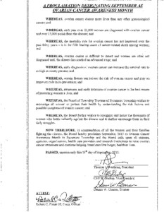 Icon of Proclamation - Designating September As Ovarian Cancer Awareness Month In Sycamore Township