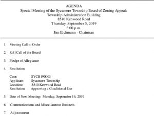 Icon of 09-05-19 Special BZA Meeting Agenda