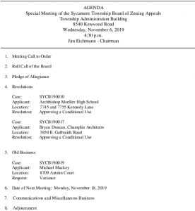Icon of 11-06-19 Special BZA Meeting Agenda