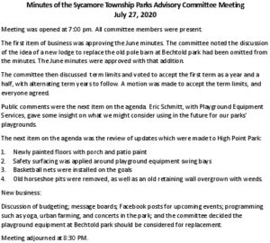 Icon of 07 27 2020 Parks Advisory Committee Meeting Minutes