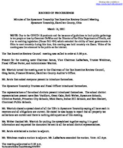 Icon of Record Of Proceedings 03 16 2021 TIRC Meeting