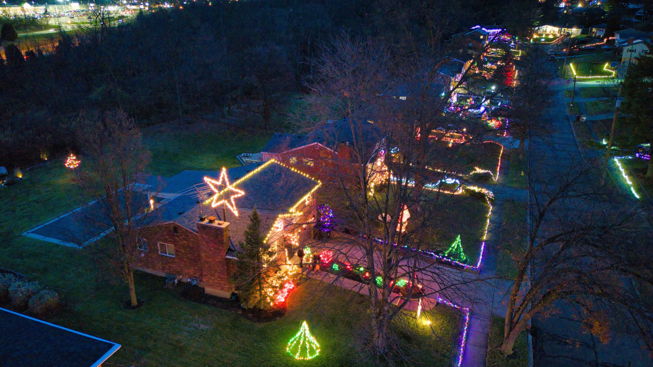 aerial photo Tramore Drive Holiday lights house with star
