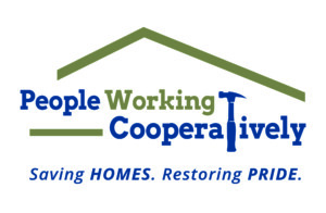 People Working Cooperatively logo with roof image in green