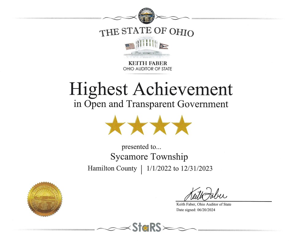 4 star audit certificate from the state of ohio with 4 gold stars