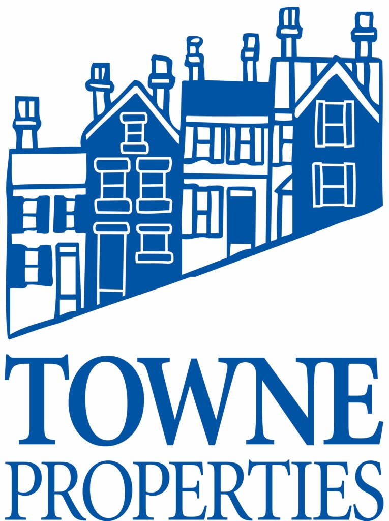 Towne Properties Logo blue lettering and houses
