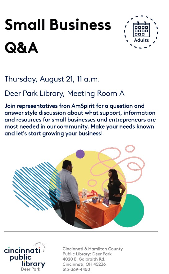 small business Q & A at Deer Park Library August 21 11 am