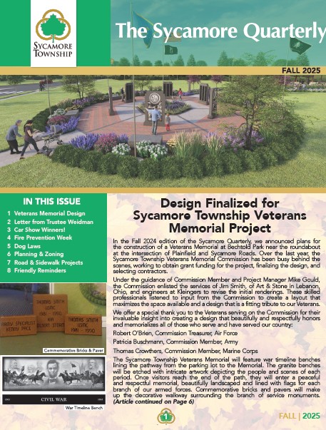 Cover of fall newsletter with Veterans Memorial Design