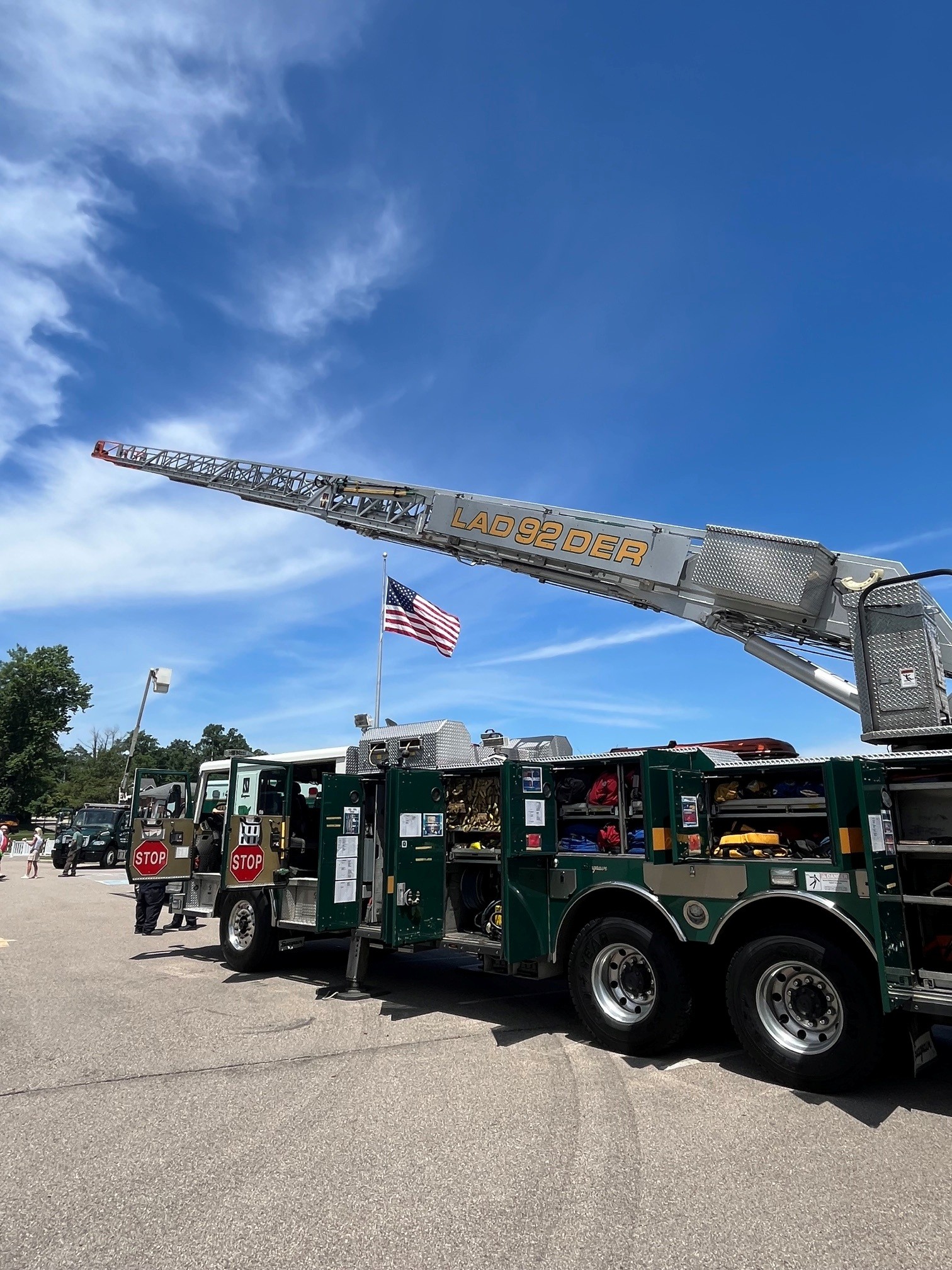 ladder truck with flag Fire Dept Ladder Truck